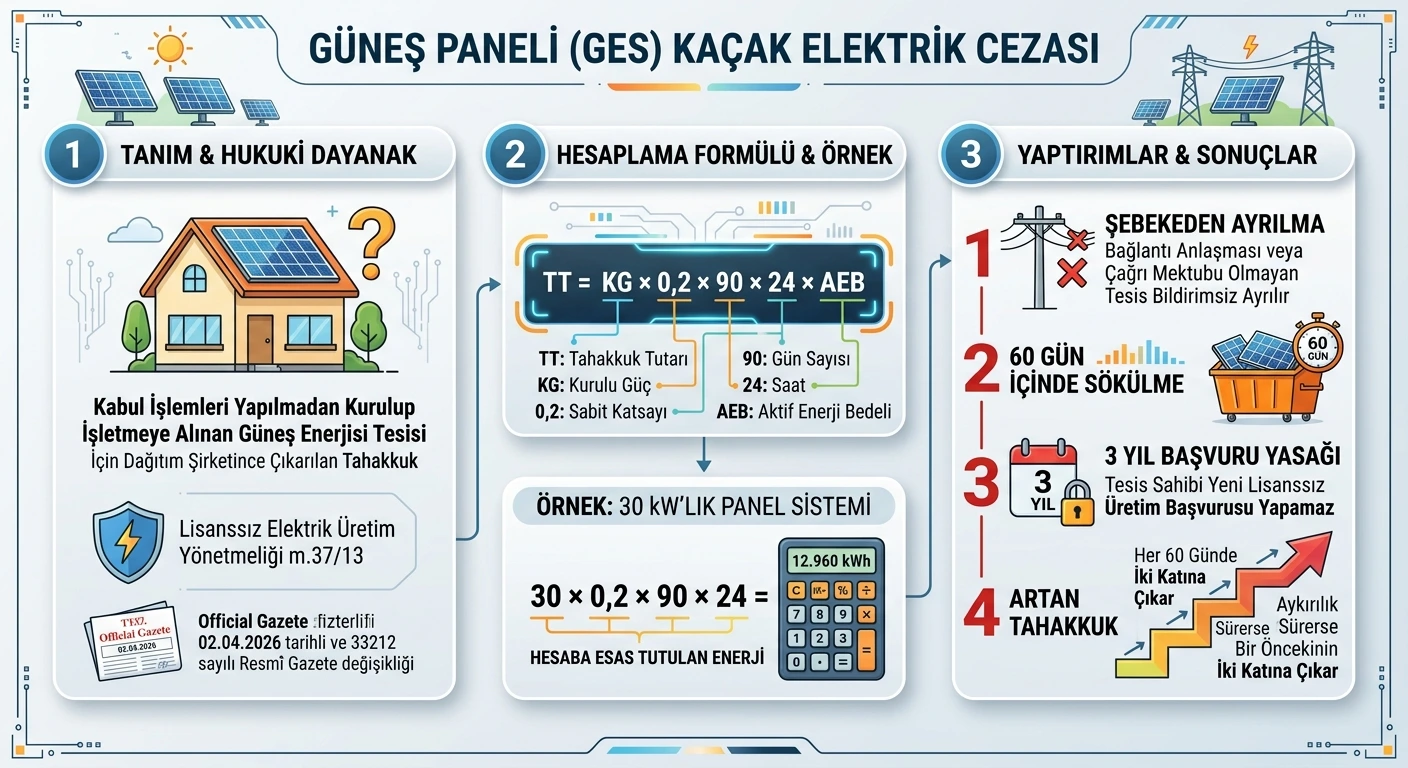 güneş paneli kaçak elektrik cezası